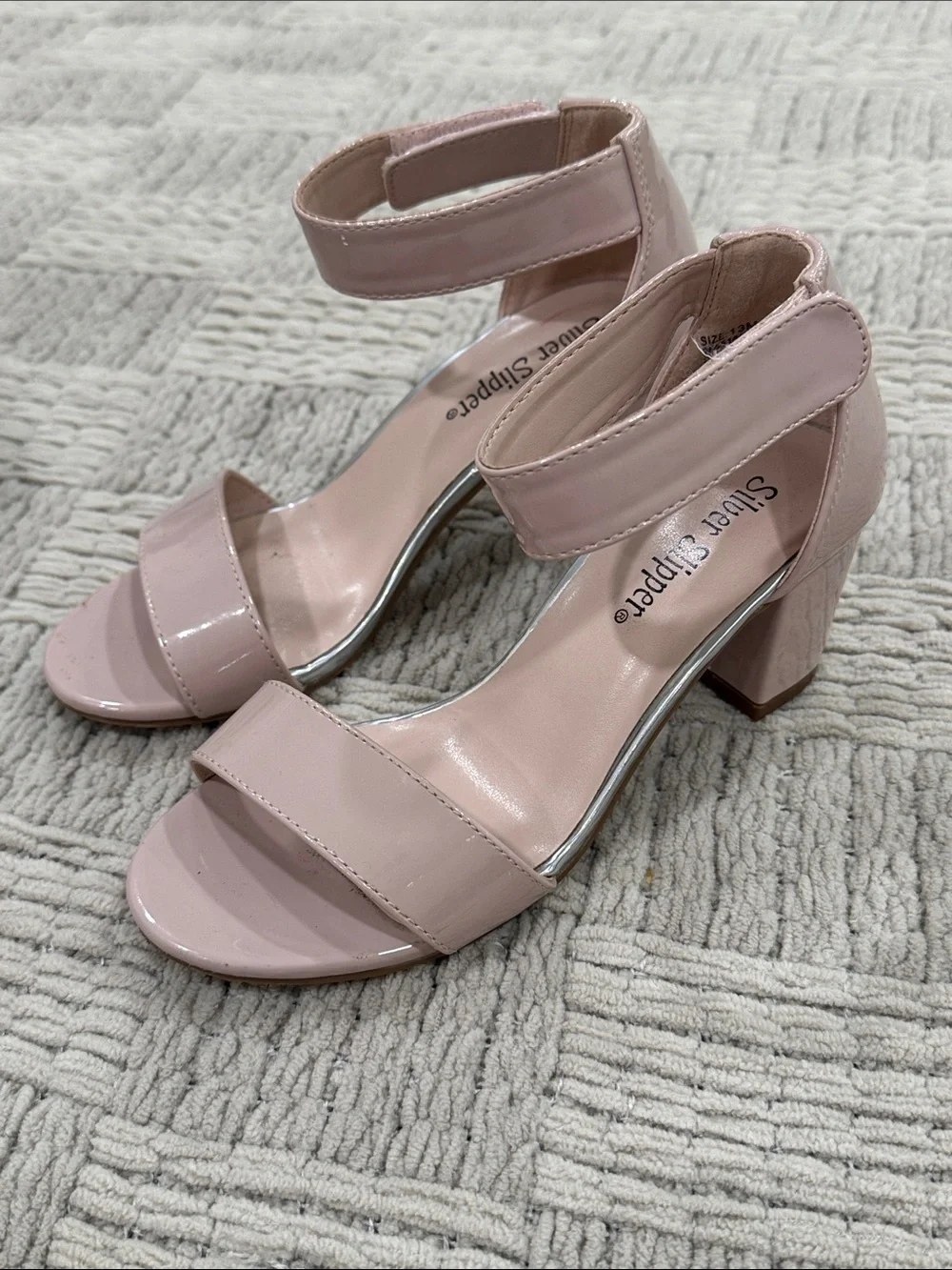 Girls Blush Pink Block Heel Sandals